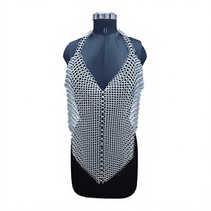 Chaleco de malla de acero inoxidable plateado, armadura metálica soldada, ropa de moda con forma irregular - Product Image 1