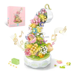 SEMBO Romantische Spieluhr Rotierende ABS-Blumenstrauß-Bausteine mit leichtem kreativem pädagogischem DIY-Geschenks pielzeug für erwachsene Mädchen