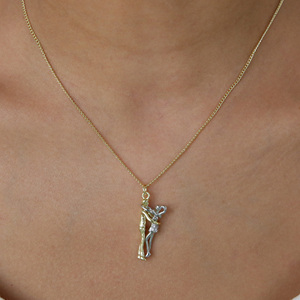 Kalung Liontin Pasangan Berpelukan Berlapis Emas 18K dengan Zirkon untuk <span class=keywords><strong>Pria</strong></span> dan Wanita, Hadiah <span class=keywords><strong>Perhiasan</strong></span> Hari Valentine - Product Image 5