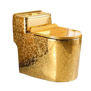 โถสุขภัณฑ์สีทอง เซรามิกแบบชิ้นเดียว ระบบ S-trap พร้อมฝารองนั่งสีทอง - Product Image 1
