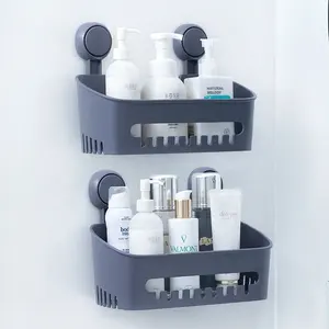 TAILI Drill Free Powerful Wall Mounted Bamboo Shower Caddy Vacuum Suction Cup Bathroom Storage Shelves 10kg Plastic Shower Caddy