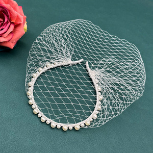Serre-tête de mariée en maille avec voile, en tulle transparent, style vintage, couvre-visage, pour <span class=keywords><strong>mariage</strong></span>, fête ou bal de promo - Product Image 4