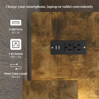 Bureau d'ordinateur portable en métal Addreen, facile à assembler, avec deux prises de courant et ports USB pour une recharge pratique de l'ordinateur portable