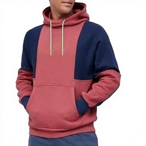 Mens Colorblock <b>Pink</b> and Navy Blue Pullover <b>Hoodie</b> with Center Panel and Kangaroo Pocket OEM ODM Wholesale Apparel - Product Image 1