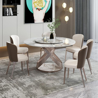 Ensemble de tables à manger rondes modernes avec plateau tournant, design européen de luxe, 6 chaises, meubles de maison, base en métal