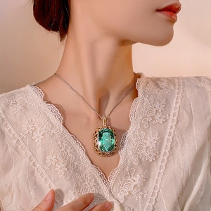 Fashion Eco-friendly Copper Jewelry Vintage 20*28mm Paraiba Cubic Zirconia Women <b>Statement</b> Hollow Out Pendant <b>Necklace</b> - Product Image 5
