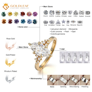 แหวนแต่งงานผู้หญิงทรงมาร์คีส์ประดับเพชรแล็บโกรว์เคลือบทองคำขาว 14K ได้รับการรับรองจาก IGI รุ่นโกลด์ลีฟ สีขาว D สำหรับผู้หญิง ดีไซน์ทันสมัย - Product Image 5