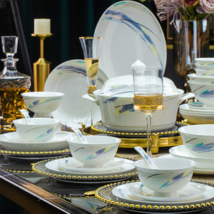 Luxury European Style Bone China <b>Ceramic</b> Bowl <b>Plate</b> Set for Home Dining Hotel Use - Product Image 3