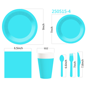 DAMAI - Juego de Vajilla Desechable de Papel Azul Brillante para Fiestas, Platos de 7 y 9 Pulgadas, Vasos de Papel y Servilletas - Product Image 5