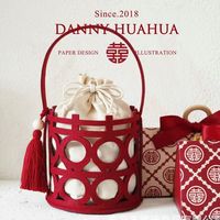 Keranjang Pernikahan dari Kain Felt Daur Ulang Ramah Lingkungan, Potongan Laser, Warna Merah Keberuntungan, Grosir, Logo Custom, Langsung dari Pabrik, Hadiah, Tas Jinjing