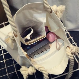 OEM促销回收肩杂货吊带超市沙滩购物者购物袋棉帆布手提袋带绳柄 - Product Image 5