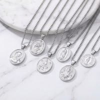 Colliers pendentifs croix vintage en acier inoxydable avec chaîne maille forçat, bijoux religieux