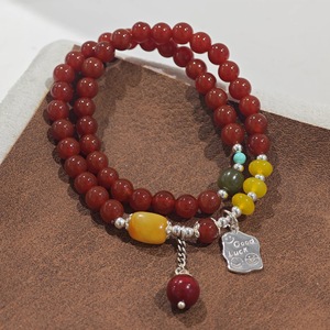S925 Sterling <b>Silver</b> Red Agate Bracelet With Good Luck <b>Charm</b> Unisex Everyday Wear Jewelry - Product Image 1