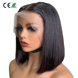 Perruque courte en cheveux vietnamiens en gros, fermeture en dentelle 4x4, dentelle transparente, lisse, sans colle, 100% cheveux humains européens, 180% - Product Image 1
