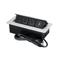 Boîte d'information de bureau avec prise de courant escamotable à 3 positions, prise standard américaine, et ports USB