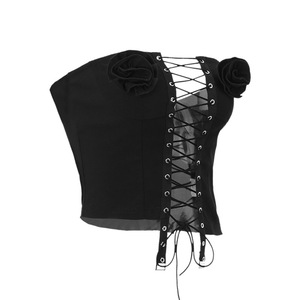 Mujeres Sexy Slim Fit plisado Irregular Cruz correas flor sin <span class=keywords><strong>tirantes</strong></span> mujeres verano camisas <span class=keywords><strong>blusa</strong></span> - Product Image 4