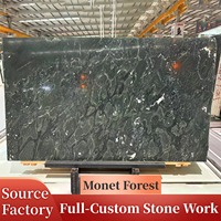 Lembaran Marmer Hutan Monet Premium Poles/Honed Ukuran Kustom untuk Meja Dapur Interior Grosir Langsung dari Pabrik