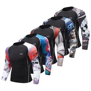 Upf50 Uv Zonwering Zwemshirts Snel Droog Surf Mannen Lange Mouw Compressie Training Rash Guard Voor Mma Bjj Worstelen