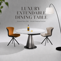 Ensemble table et chaises de salle à manger en marbre de luxe léger, structure en acier au carbone, usage domestique, appartement compact, design moderne minimaliste, circulaire
