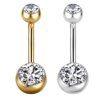 Anneau de nombril en titane ASTM F136 G23 à double zircon avec filetage interne, bijou de piercing pour nombril, bijoux corporels hypoallergéniques