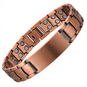 Bracciale Classico Magnetico in Rame <span class=keywords><strong>con</strong></span> Croce per Uomo, Incisione Biblica del Padre Nostro, 9 Pollici, Chiusura a Maglie Pieghevoli - Product Image 1