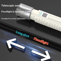 Lampe torche LED+COB avec zoom, lumière latérale, étanche IP44, chargement USB-C, affichage du niveau de batterie, faisceau réglable 200-300M, SOS, camping