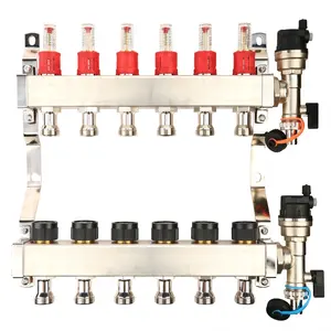 Industri Pasokan Stainless Steel Hydronic Air Manifold Di Bawah Lantai 2-12 Port untuk Lantai Pemanas Air