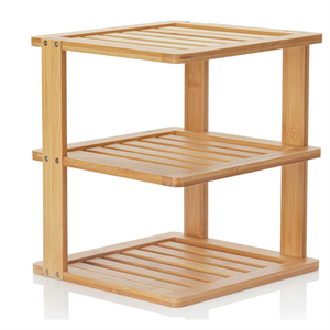 Petite étagère d'angle verticale en bambou à trois couches commande chronologique support de rangement d'armoire en bois pour cuisine salle de bain salon - Product Image 1