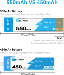 แบตเตอรี่พลาสติก BETAFPV 4 ชิ้น BT2.0 550mAh 1S 3.8V 40C/80C ใช้ได้กับโดรนแข่ง 1S ขนาด 75-85 มม. อุปกรณ์เสริมสำหรับควอดคอปเตอร์ - Product Image 4
