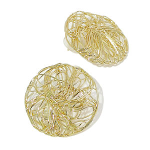 European American Metal Circular Earrings Women Retro Design Handmade Mesh Weaving <strong>Gold</strong> Plated Drop Earrings Accessories - Product Image 5