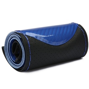 38cm couche supérieure cuir de vachette souple en cuir véritable tresse couverture de <span class=keywords><strong>volant</strong></span> <span class=keywords><strong>noir</strong></span> Double ligne cousu à la main avec fil d'aiguille - Product Image 4