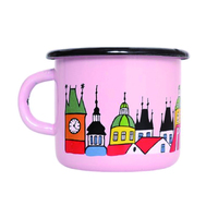 Tasse en émail de grande taille 15oz, style rétro et vintage, logo personnalisé imprimé, bleu, pour utilisation en extérieur, camping, bière, eau, avec poignée