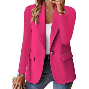 Blazers décontractés et formels OEM ODM pour femme, coupe ajustée, couleur unie, vêtements d'extérieur d'automne, vestes à manches longues, manteaux, costumes de travail tricotés sur mesure pour le bureau - Product Image 2