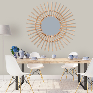 Miroir mural décoratif en rotin au design simple personnalisé, noir et or, style vintage nordique Art Déco, pour un usage quotidien, pour les hôtels - Product Image 4