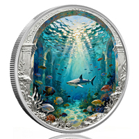 Pièce de monnaie en cuivre pur 999 de 1 Troy oz, plaquée argent pur 999, en relief, colorée, thème monde sous-marin, lingot personnalisé