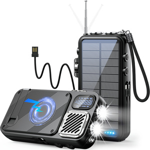 Banco de Energía Solar Portátil, Altavoz Inalámbrico, Linterna LED, Radio FM, Doble USB, Micro USB, Pantalla Digital, 2 Cables Integrados - Product Image 3