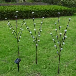 3 pièces lumières solaires d'extérieur fleurs de cerisier noël lumières solaires de jardin arbres avec Branches réglables pour chemin cour pelouse