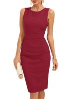 Robe crayon sans manches personnalisée pour femme, col rond, froncée, moulante, mi-longue, pour le bureau, les affaires, les occasions formelles
