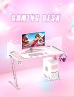 Escritorio para Juegos para Niñas, Estructura Metálica, Superficie de Madera con Textura de Fibra de Carbono, Negro y Rosa, Mesa para PC para Oficina en Casa