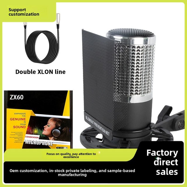 Hot-Selling ZX60 Condenser Microphone XLR PC Live Streaming Recording External Sound Card 48V Phantom Power Unidirectional