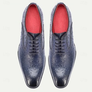 Chaussures habillées en cuir d'autruche rouge pour hommes, talon bas, style britannique, chaussures de mariage formelles, taille 38 à 47 - Product Image 3