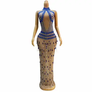 Long Lace Fashionable Elegant Ethnic Style Colorful Rhinestone Pattern Sexy Sleeveless Dress Factory Direct Sale Maxi Dress