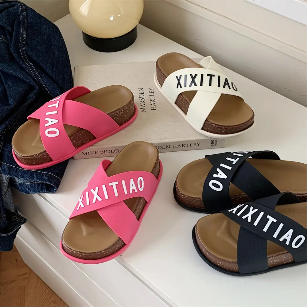 XIXITIAO pvc thick sole sandals shoes slides character summer slippers non-slip rubber beach slippers cross strap slipper