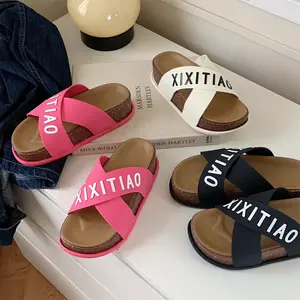 XIXITIAO sandal sepatu sol tebal pvc, sandal musim panas karakter anti selip, sandal pantai karet tali silang