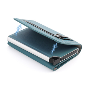 Anti-theft Rfid Protection <b>Wallet</b> Real Leather Metal Business Card <b>Holder</b> <b>Wallet</b> Aluminum Pop up Smart Card <b>Holder</b> With Zipper - Product Image 4
