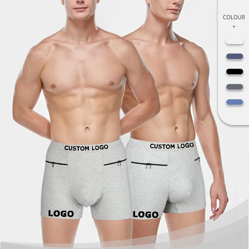 Maxesc OEM ODM Custom 40S Cotton High-waisted Double Side Anti-theft Men's White Boxers Briefs With Zipper Pocket