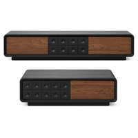 Ensemble Meuble TV et Table Basse Luxe Léger en Noyer Noir avec Plateau en Dalle de Roche, Grandes Compartiments de Rangement
