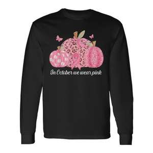 En octubre usamos camisetas de manga larga con estampado de calabazas rosas para la concienciación sobre el cáncer de mama - Product Image 1