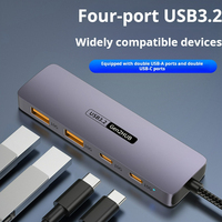 Aluminium Aloi 4 port USB 10Gbps Hub, USB Hub Tipe C 3.2 Gen 2 3.2 usb hub untuk Laptop PC komputer