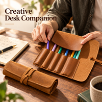 Custom Genuine Leather Pen Roll Pouch Vintage Handmade Leather Pen Case Holder for Fountain Pens Pencils Stationery Storage OEM